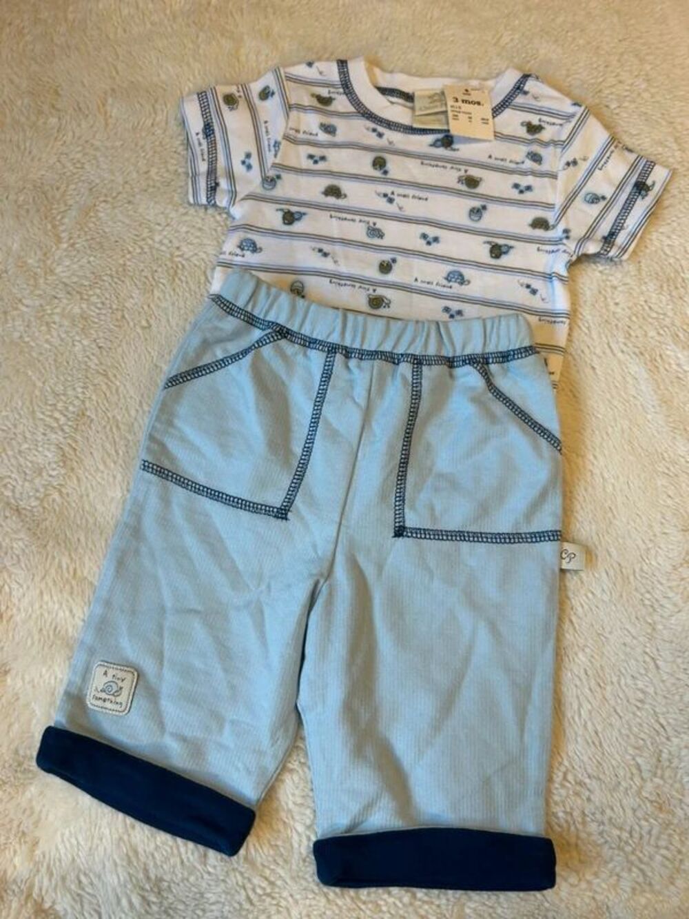 New Vintage 3M Baby Boy Classic Pooh Short Sleeve Bodysuit Wide Leg Pants Set